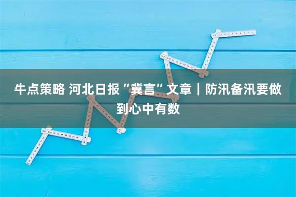 牛点策略 河北日报“冀言”文章｜防汛备汛要做到心中有数